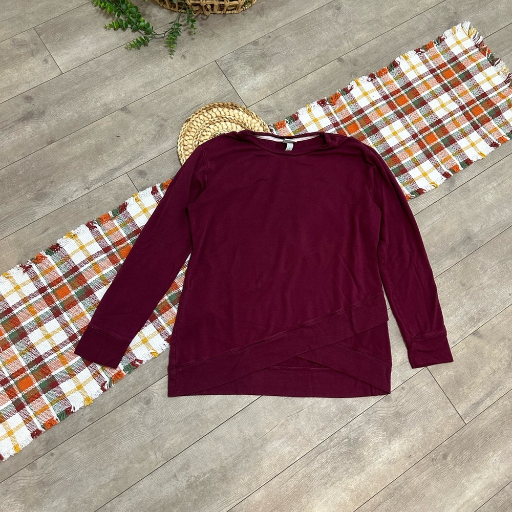 A New Day Women's Long Sleeve Cross-Front Pullover Sweatshirt Burgundy Sz Large - Picture 9 of 15
